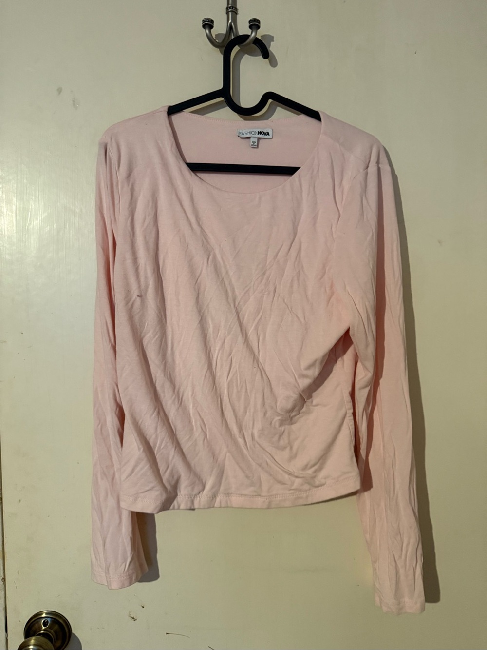 Fashion Nova Light Pink Long Sleeve Scoop-Neck Top
